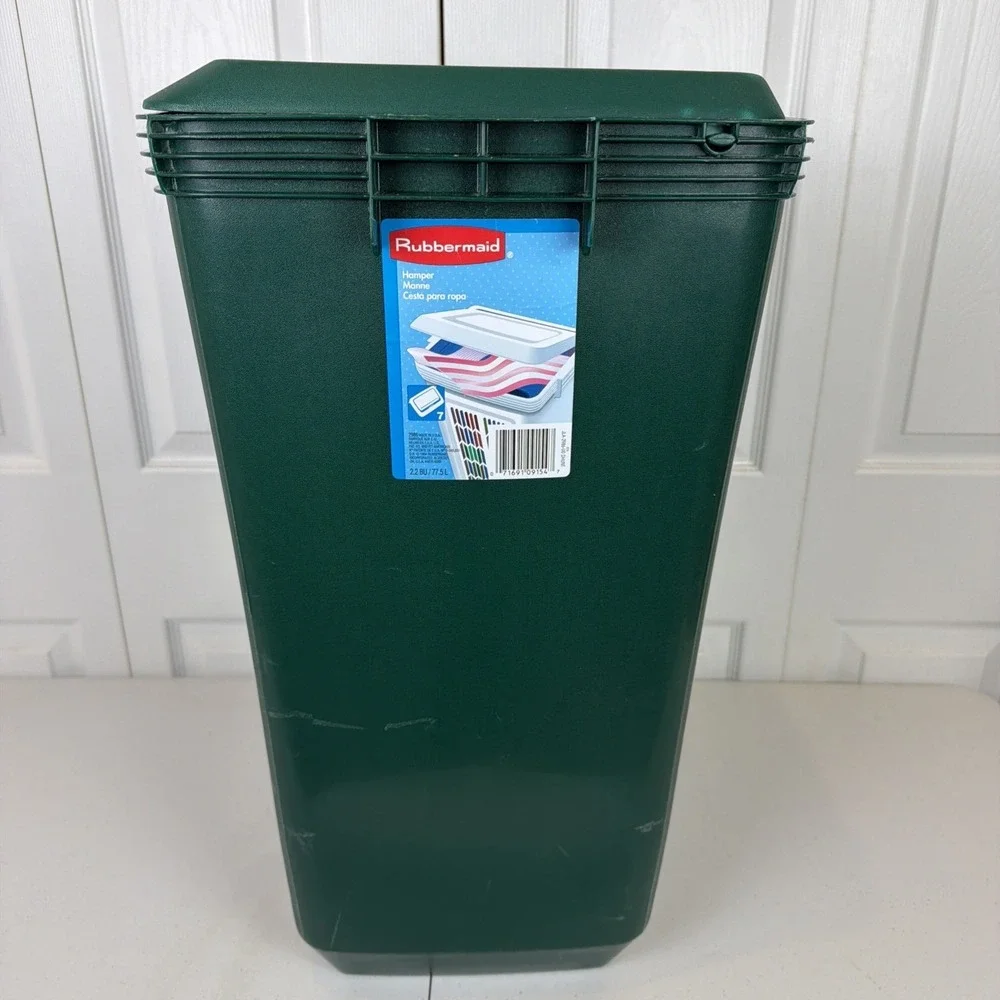 Rubbermaid Laundry Hamper Green 2986 1994 Lid 25x16x13 USA Large Vintage